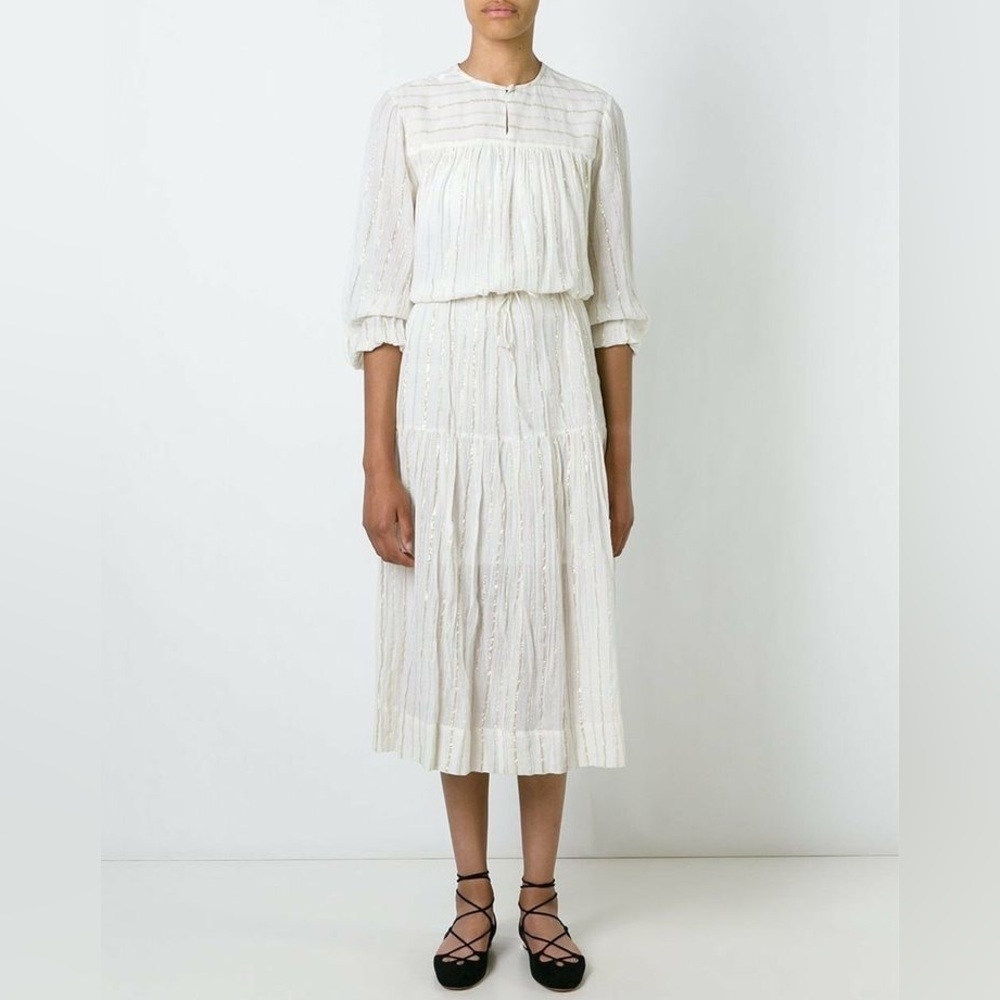 ISABEL MARANT ÉTOILE Peasant Style Dress White with Gold Stripes Size 36 - Picture 1 of 12